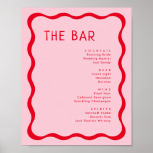 Poster Menu Retro Rosa e Red Wavy Bar Drink