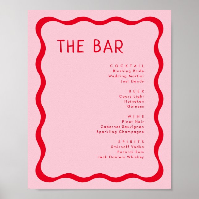 Poster Menu Retro Rosa e Red Wavy Bar Drink (Frente)