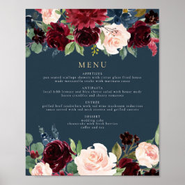 Poster Menu Rustic Burgundy e Marinho Floral Janta