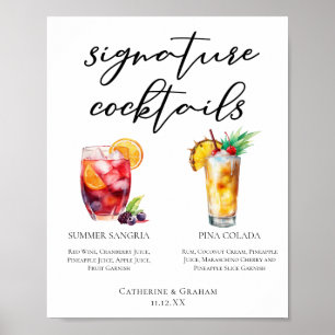 Poster Menu Sangria Pina Colada Signature Cocktails