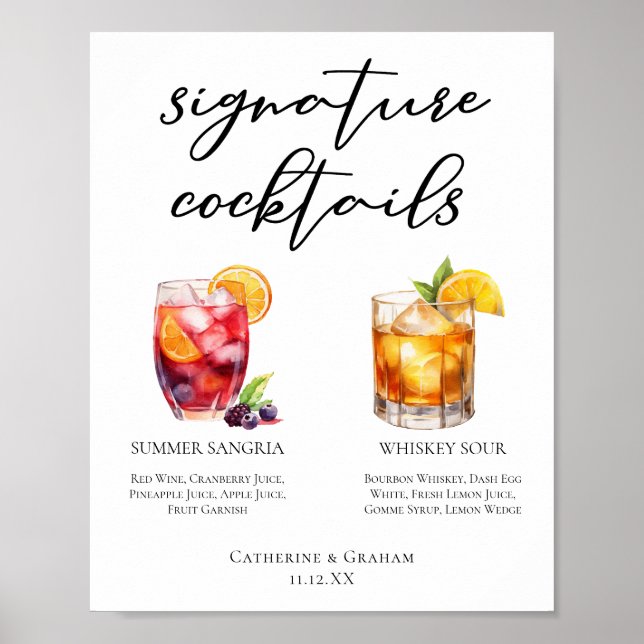 Poster Menu Sangria Whiskey Sour Signature Cocktails (Frente)