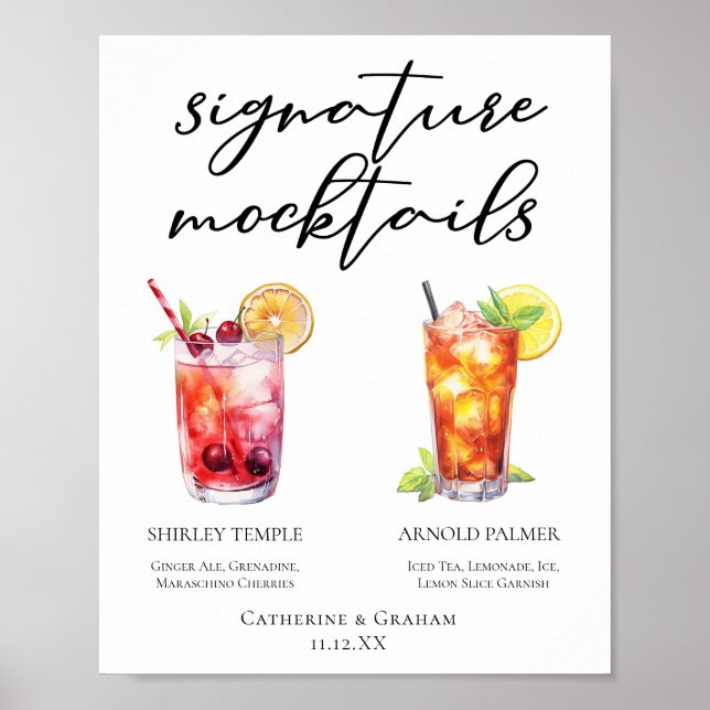 Poster Menu Shirley Temple Arnold Palmer Mocktails (Frente)