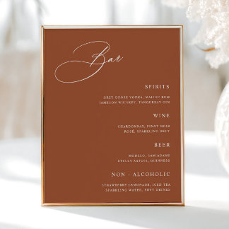 Poster Menu Simples de Bar de Casamento Terracotta