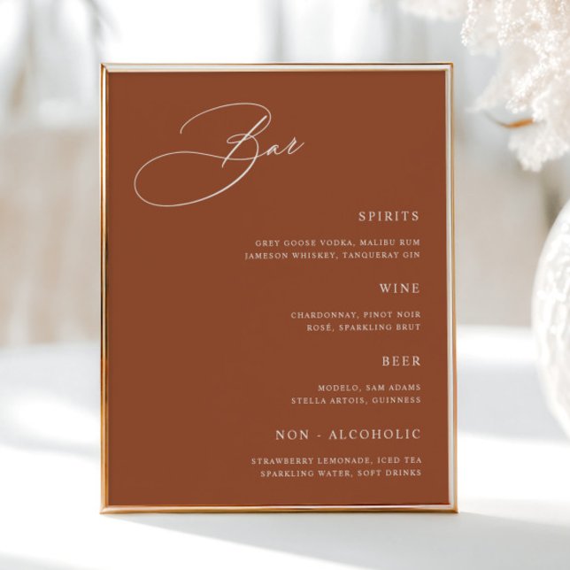 Poster Menu Simples de Bar de Casamento Terracotta (Criador carregado)