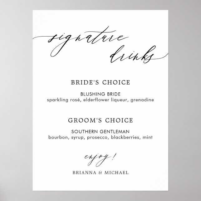 Poster Menu Simples de Bebidas de Assinatura de Caligrafi (Frente)