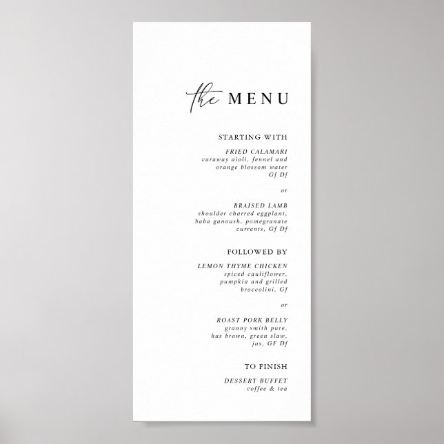 Poster Menu Simples de Janto de Casamento Branco Negro Mi (Frente)