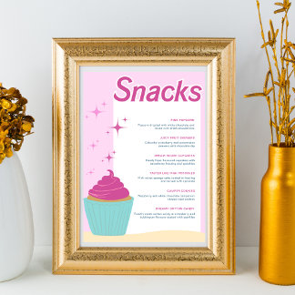 Poster Menu Snacks Doce de Cupcake Rosa