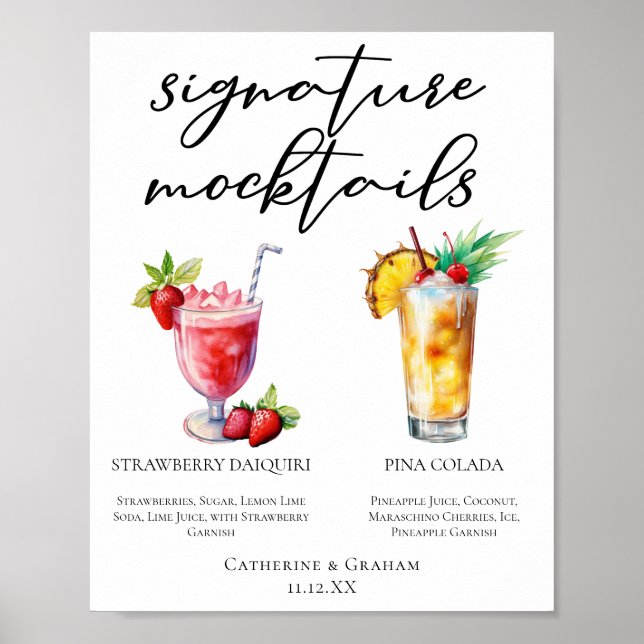 Poster Menu Strawberry Daiquiri Piña Colada Mocktails (Frente)