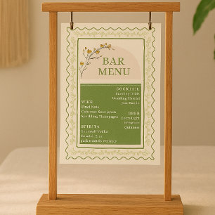 Poster Menu Vintage Green & Cream Floral Bar Drink