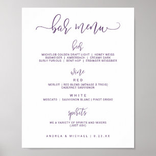 Poster Menus de Bar de Casamento - Script de Salto (Roxo 