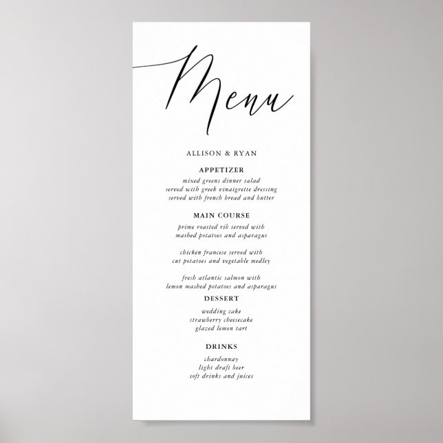 Poster Menus de Casamento Russo da Caligrafia Simples Dig (Frente)