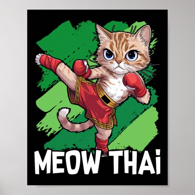 Poster Meow Thai Funny Muay Thai Boxando Gata Artes Marci (Frente)