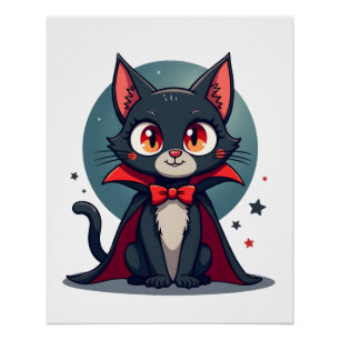 Pôster Meowcula Gato Engraçado Vampiro Drácula Halloween