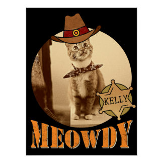 Pôster Meowdy Texan Cat Cowboy Sheriff Personalizado
