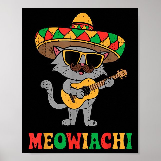 Poster Meowiachi Cat Mariachi Funny Cinco De Mayo Mexican (Frente)