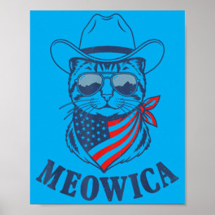 Poster Meowica Aamerican Gato Cowboy Óculos Patrióticos 4