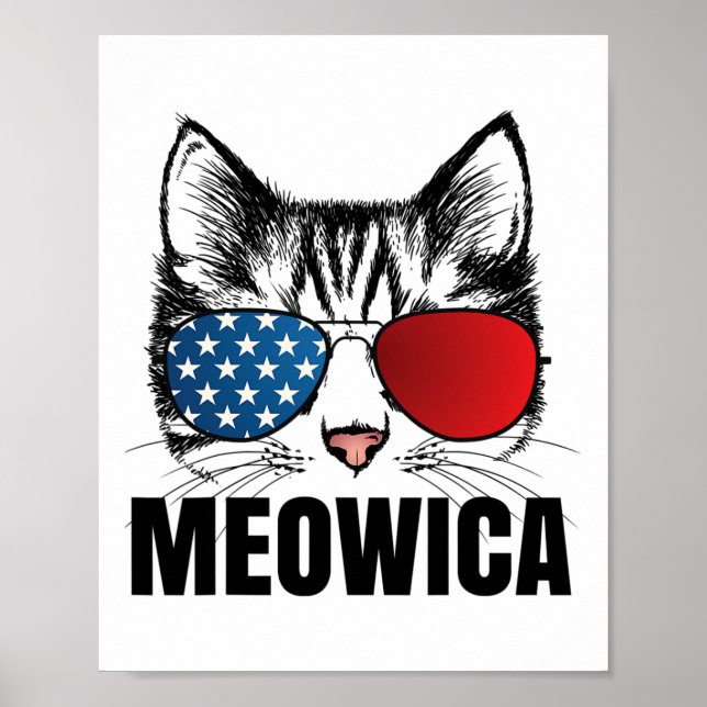 Poster Meowica Americat 4 De Julho Dos Eua Flag Sungl Fun (Frente)