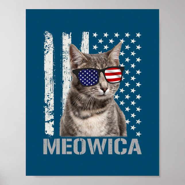 Poster Meowica Cat 4. º 4 de julho Patriótico EUA (Frente)