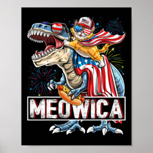 Poster Meowica Cat T Rex Dinossaur 4 De Julho Americano F