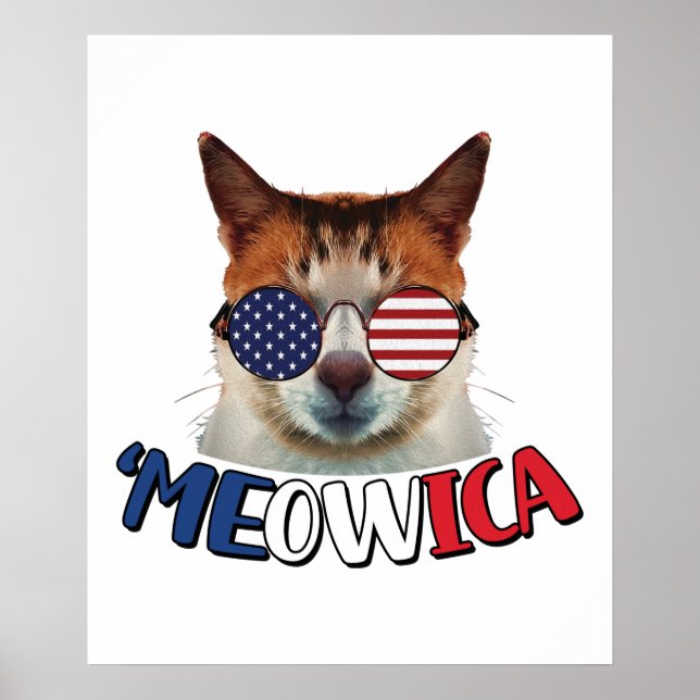 Poster Meowica Cat USA 4 de julho Cat Lover Funny (Frente)