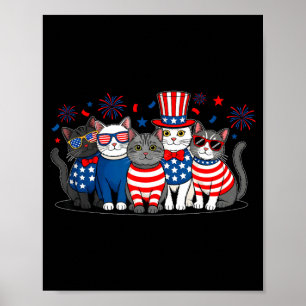 Poster Meowica gato 4 de julho bandeira americana patriót
