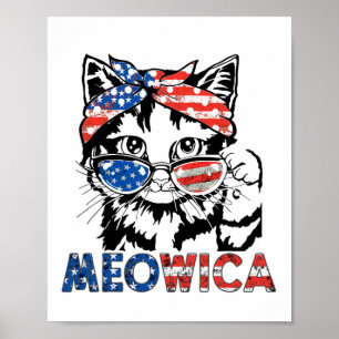 Poster Meowica Gato Óculos de Sol Bandeira Americana 4 De