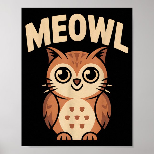 Poster Meowl Cat Owl Hybrid Funny Meme Brain Rot Gen Alph (Frente)