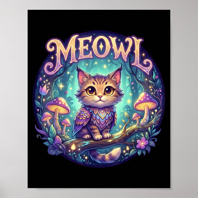 Poster Meowl Cat Owl Meme Brainrot Kids Cursed Silly Gen  (Frente)