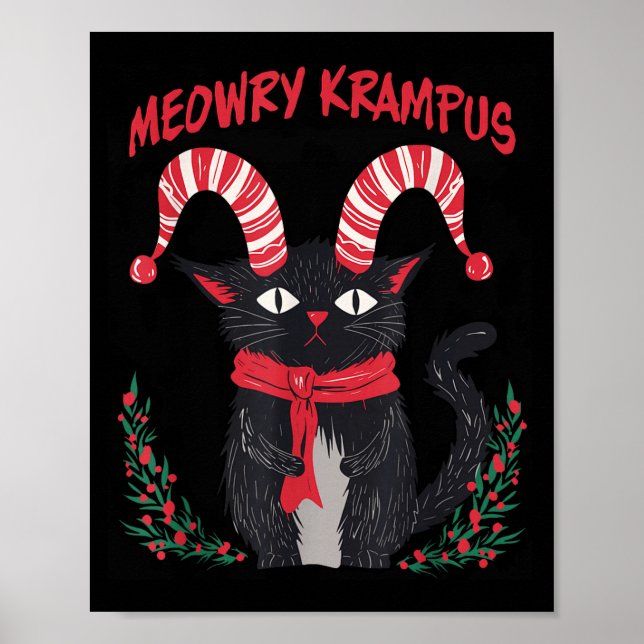 Poster Meowry Krampus Funny Krampus Is Coming To Town Cat (Frente)