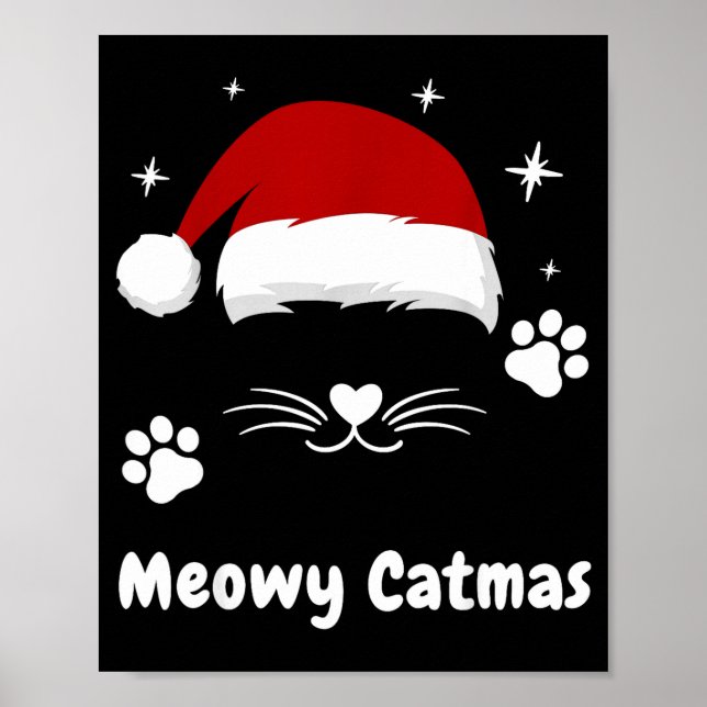 Poster Meowy Catmas Cute Kitten Cats Santa Hat Christmas  (Frente)