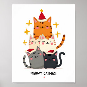 Poster Meowy Catmas Gato Árvore de Natal Natal (3)