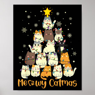 Poster Meowy Catmas Gato Árvore de Natal Xmas Meninas Men
