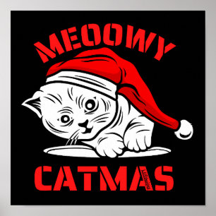 Poster MEOWY CATMAS, gato de natal engraçado