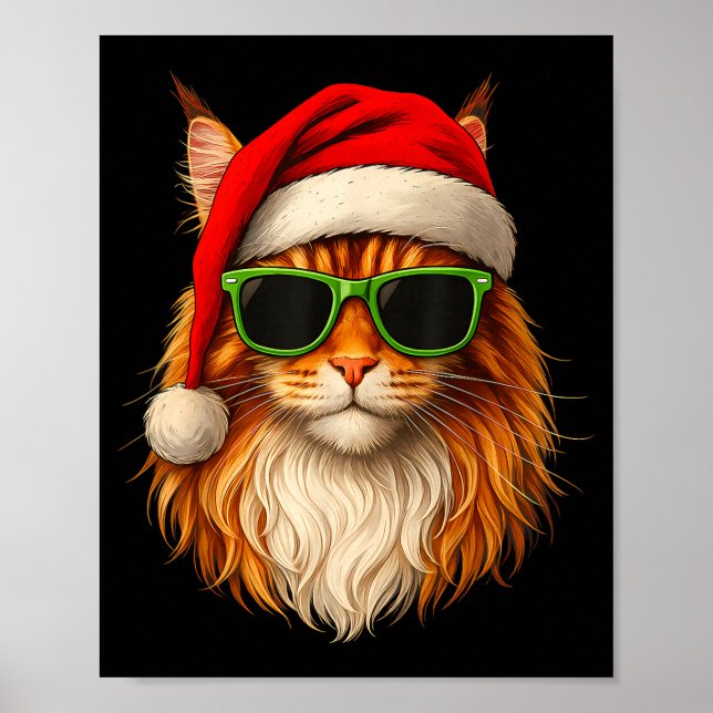 Poster Meowy Catmas Santa Hat Maine Coon Cat Christmas Pa (Frente)