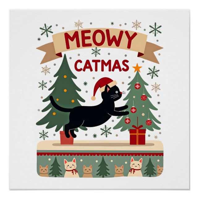 Pôster Meowy Catmas, Suéter de Natal Feio, Natal dos Gato (Frente)