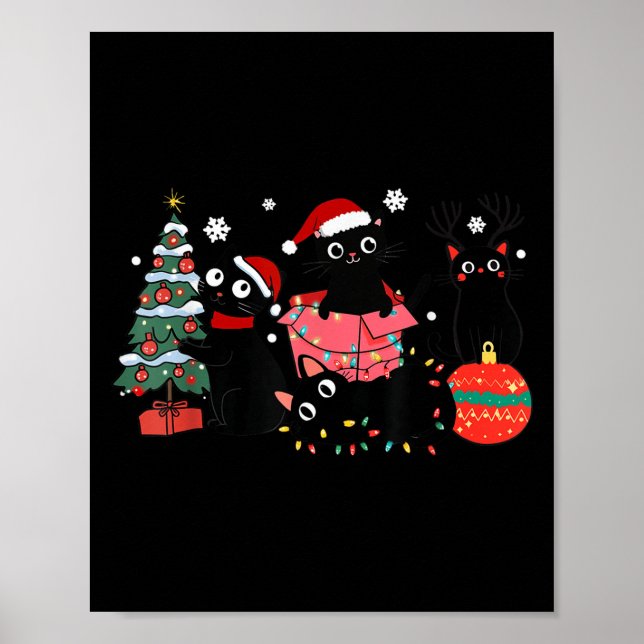 Poster Meowy Christmas Black Cats Play Christmas Tree Lig (Frente)