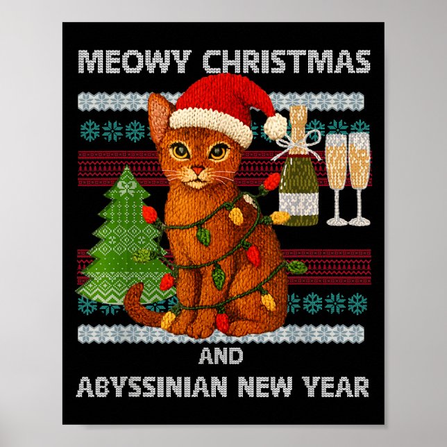 Poster Meowy Christmas Funny Abyssinian Cat Santa Hat Ugl (Frente)