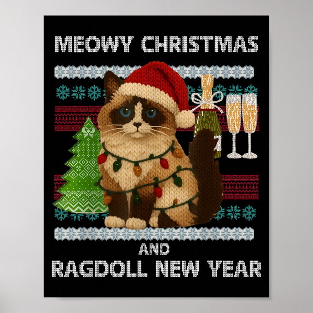 Poster Meowy Christmas Funny Ragdoll Cat Santa Hat Ugly S (Frente)