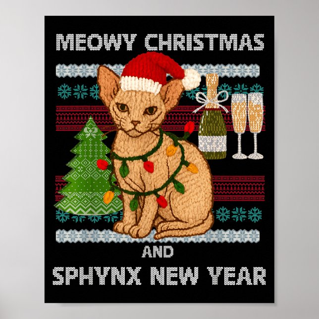Poster Meowy Christmas Funny Sphynx Cat Santa Hat Ugly Sw (Frente)