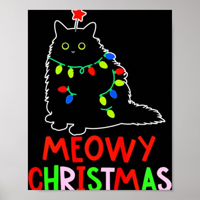 Poster Meowy Christmas Xmas Lights Black Cat Pajamas Todd (Frente)
