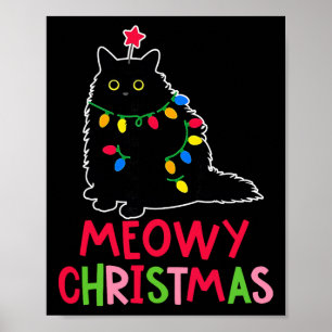 Poster Meowy Natal Luzes de Natal Preto Gato Pijamas Famí