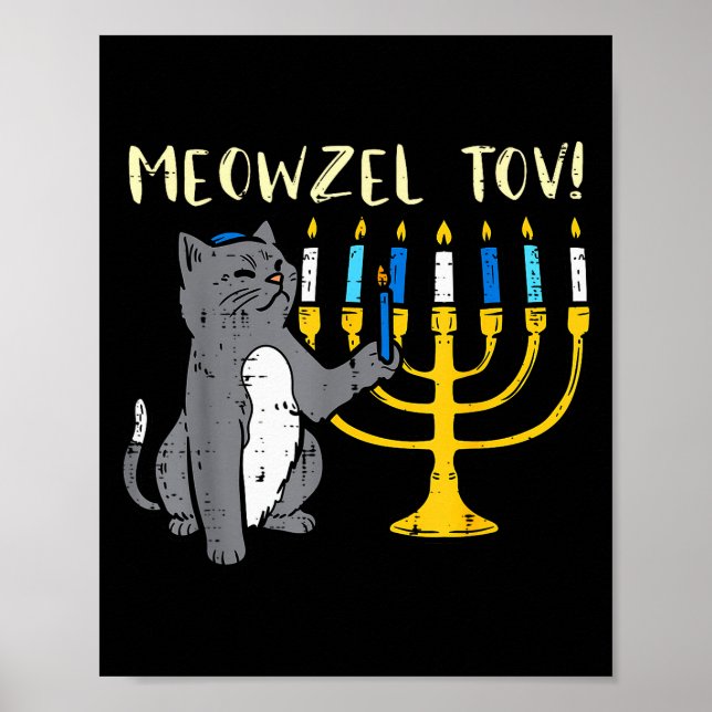 Poster Meowzel Tov Jewish Cat Funny Hanukkah Chanukah Pjs (Frente)