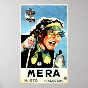Poster MERA VAL SESIA Itália Feriados Viagem Vintage Ski