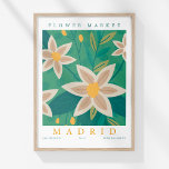 Poster Mercado da Flor Retroativa Madrid Floral Colorida<br><div class="desc">Dê a seu espaço um charme espanhol vibrante através do "Mercado de Flores Retro Madrid Colorido Poster." Este design, atraente, apresenta "Flower Market" e "Madrid" em tipografia elegante e inspirada em vintage. A poster destaca um arranjo encantador de flores beges contra um rico fundo verde, criando um contraste impressionante que...</div>