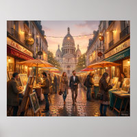 Mercado de Arte de Montmartre em Paris ao Crepúscu