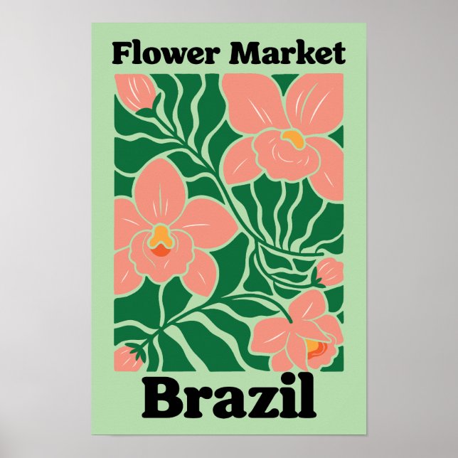 Poster Mercado de Flores Brasil Orquídea Pêssego Tropical (Frente)