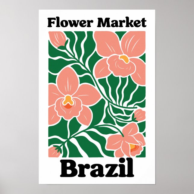 Poster Mercado de Flores Brasil Orquídea Pêssego Tropical (Frente)