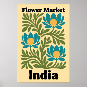 Poster Mercado de Flores da Índia Lótus Turquesa & Folha