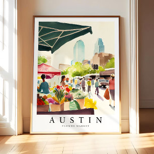 Poster Mercado de Flores de Austin Pintura em Aquarela Au