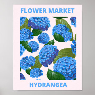Poster Mercado de Flores de Hortênsia Azul Vintage